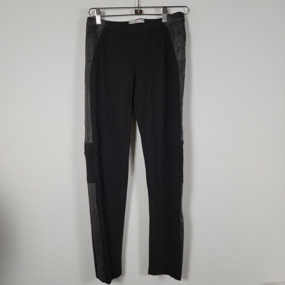 Yoana Baraschi Womens Black Pants With Faux Leather Accents Size Large